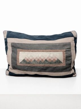 Vintage 1980s Handmade Patchwork Pillow 12x8 Quilted Decorative Cushion